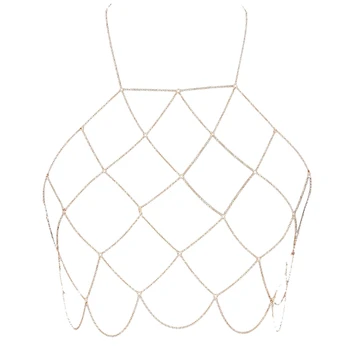 4X Femei Halterneck Ochiuri Lanț de Corp Bralette Bikini Sutien Coliere Stomachers(Aur) - Imagine 1  