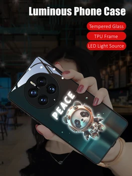 Cupluri Astronaut Panda LED Lumina Stralucitoare Luminos Sticlă Călită Telefon Caz pentru Xiaomi 11 12 13 Redmi K40 K50 Pro Lite Ultra - Imagine 1  