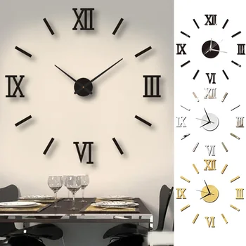 Modern Interior DIY Roman Ceas de Perete 3D din Acril Oglindă Autocolante de Perete de Cuarț Ceasuri Camera de zi Ceas de Decor Acasă Murală - Imagine 1  