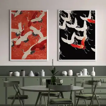 Rezumat Retro Red White Crane Nordic Postere Animal Panza Tablouri si Printuri de Arta de Perete Imaginile pentru Camera de zi Decor Acasă - Imagine 2  