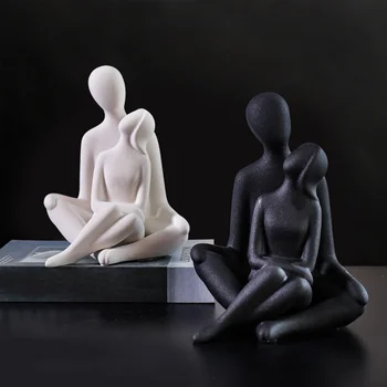 Rezumat Statuie Iubit Creative Ceramice Moderne Cuplu Statui Cuplu Îmbrățișare Sculptura Romantic Figurina pentru Acasă Decorare Masă - Imagine 1  