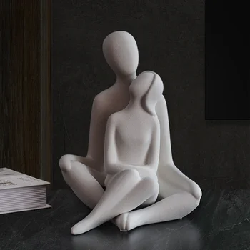 Rezumat Statuie Iubit Creative Ceramice Moderne Cuplu Statui Cuplu Îmbrățișare Sculptura Romantic Figurina pentru Acasă Decorare Masă - Imagine 2  