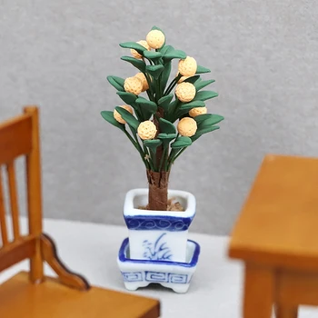 1:12 Casă De Păpuși În Miniatură Copac Portocaliu Ghivece Cu Plante Bonsai De Gradina Model Decor Jucărie Casa Papusa Accesorii - Imagine 2  