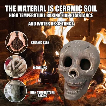 1/4buc Halloween Gropi de Foc Cranii Decor Reutilizabile Ceramice Schelet Flacără Rezistente la foc de Tabără Semineu Soba de Simulare Craniu - Imagine 1  