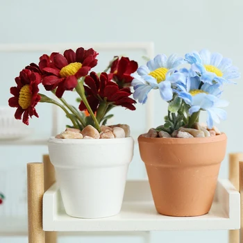 1:6 1:8 Păpuși În Miniatură Daisy Ghivece Cu Plante De Ghiveci Pentru Bonsai De Gradina Acasă Model Decor Jucărie Casa Papusa Accesorii Decor Nou - Imagine 2  
