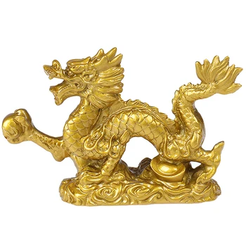 1 buc Good Lucky Dragon Chinezesc Doisprezece Zodiac Statuie de Aur Dragon Statuie Animale Sculptură Figurine Decor de birou - Imagine 1  