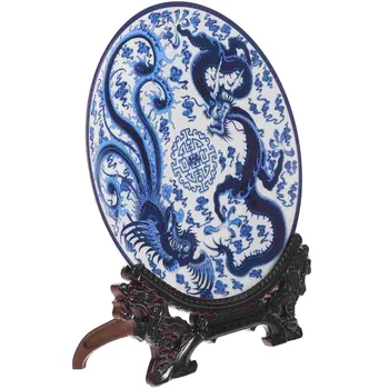 1 Set Albastru Și Alb, Vas De Porțelan Cu Suport Desktop Ceramice Decorative Tava Stil Chinezesc Decor Acasă - Imagine 1  