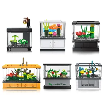 1 Set Micro Rezervor De Pește Serie De Blocuri De Jucărie Decor De Birou Model Creativ Decor Acasă Cadou Pentru Copii (Saci) - Imagine 1  