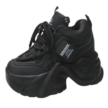 10.5 CM Tocuri Indesata Adidasi de Toamna si Iarna Femei Zăpadă Cald Pantofi Casual Confortabil Pantofi de Piele de Pluș Platforma Adidasi Sport - Imagine 1  