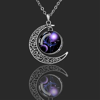 12 Constelație Zodiac Semne Seturi de Bijuterii pentru Femei, Bărbați Sticlă Cabochon Luna Pandantiv Colier Cercei Bratara Cadouri - Imagine 2  