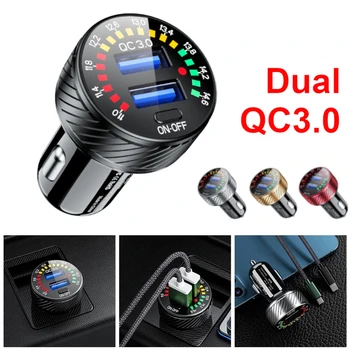 18W QC 3.0 USB Încărcător Auto 12V 24V Priză Dublă Încărcare Rapidă cu Voltmetru PE Întrerupător LED-Cort de Lumină pentru Barca Auto Camion - Imagine 1  