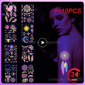 1~10BUC Tatuaj Fals pentru Femeie Fluorescente Pentru Flori Brațul Tatuaj Autocolante Fata Impermeabil Petrecere de Halloween Vu Strălucitoare - Imagine 1  