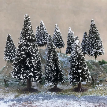 2 buc de conifere pin Arbore Model cu Baza Ceder winterLandscape Tren de cale Ferată Diy Aspect Peisaj Diorame Fără Perforare - Imagine 1  