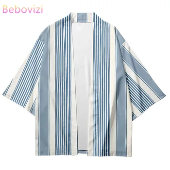 2021 Nou Designer Plus Size Stripe Loose Japoneză Streetwear Cardigan Femei Bărbați Harajuku Haori Kimono Yukata Haine XXXL - Imagine 2  