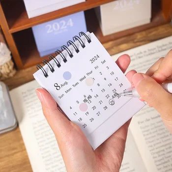 2023.09 - 2024.12 Culoare Solidă Mini Bobina Calendar de Birou cu Buline Autocolante Planificator de zi cu Zi Programul de Lucru Creativ Consumabile - Imagine 2  