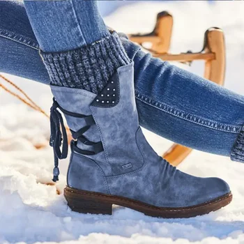 2023 Femei Cizme De Iarna De La Jumătatea Vițel Cizme De Iarna ShoesFashion Zăpadă Cizme Pantofi Coapsei Mare De Piele De Căprioară Cald Botas Zapatos De Mujer - Imagine 1  