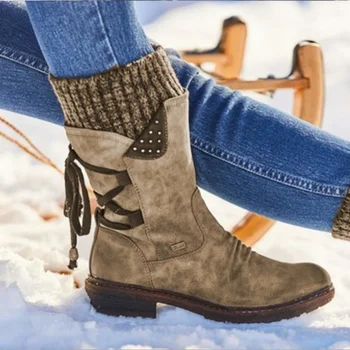 2023 Femei Cizme de Iarna pentru Femei la Jumătatea Vițel Cizme de Moda Doamnelor Cizme de Zapada Non-alunecare de Iarnă Pantofi de piele de Căprioară Cald Botas Zapatos De Mujer - Imagine 1  