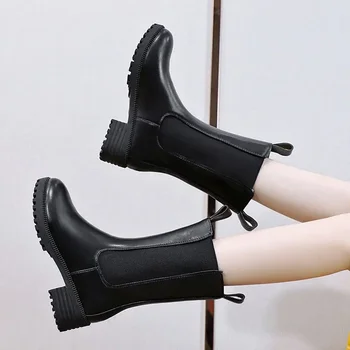 2023 Iarna Fierbinte Vanzare Pantofi pentru Femei Slip-on pentru Femei la Jumătatea Vițel Cizme cu Toc Pătrat Casual Pantofi pentru Femei Med Toc Doamnelor Cizme - Imagine 2  