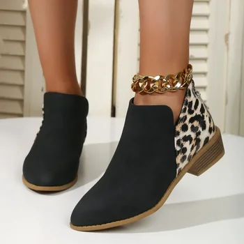 2023 Iarna Med Toc pentru Femei Cizme Glezna Fermoar Spate Pantofi pentru Femei cu Toc Pătrat Femei Pantofi de Culori Amestecate Versatil Doamnelor Cizme - Imagine 2  