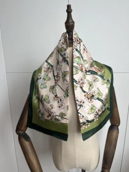 2023 new sosire brand de moda verde 100% eșarfă de mătase 90*90 cm pătrat șal diagonal wrap pentru femei lady hijab transport gratuit - Imagine 1  