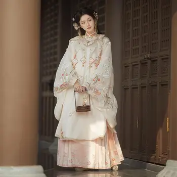 2023 noi femeile din china hanfu dinastiei ming fusta broderie nor umăr stand guler cămașă elegantă în stil retro hanfu set s676 - Imagine 2  