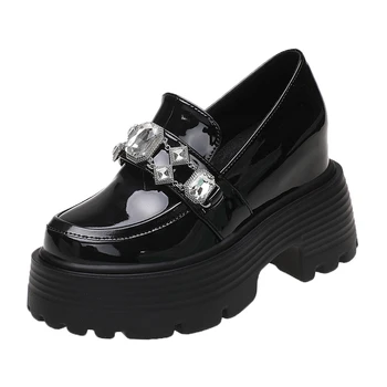 2023 Noi Indesata Adidasi pentru Femei Pantofi Platforma 10CM Cristal Lanț Tocuri inalte Stil Britanic Femeie Formatori Casaul Tata Pantofi - Imagine 1  