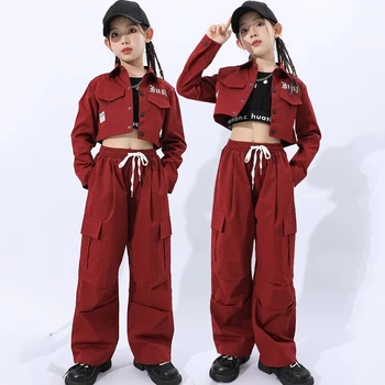 2023 Noul Jazz Costume de Dans Pentru Fete Culturilor Topuri Pantaloni Haine de culoare Roșie, Copiii Hip Hop Adolescente Haine Performane Purta DQS14037 - Imagine 1  