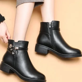 2023 Nouă de Pantofi pentru Femei de Metal Decor Cizme pentru Femei de Moda Side Zip de zi cu Zi Cizme Femei Lumina Rotund Toe Glezna Cizme Zapatos - Imagine 1  