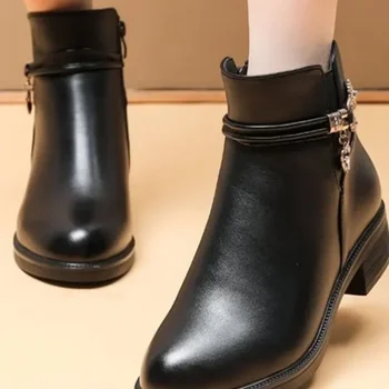 2023 Nouă de Pantofi pentru Femei de Metal Decor Cizme pentru Femei de Moda Side Zip de zi cu Zi Cizme Femei Lumina Rotund Toe Glezna Cizme Zapatos - Imagine 2  