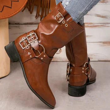 2023 Pantofi de Moda pentru Femei de Iarnă Aluneca pe Cizme Femei Culoare Solidă a Subliniat Toe Catarama Decor Indesata Toc Pantofi Femei - Imagine 2  