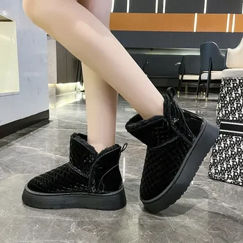 2023 Pantofi de Moda pentru Femei Slip on pentru Femei Cizme de Iarna Rotund Deget de la picior Solid Gol Cizme de Pluș Cald Platforma Dovada de Apă Cizme de Zăpadă - Imagine 1  