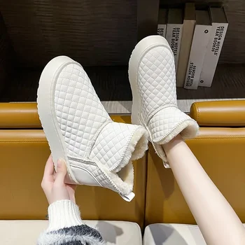 2023 Pantofi de Moda pentru Femei Slip on pentru Femei Cizme de Iarna Rotund Deget de la picior Solid Gol Cizme de Pluș Cald Platforma Dovada de Apă Cizme de Zăpadă - Imagine 2  