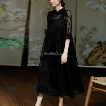 2023 primăvară cheongsam chineză femei mult stil elegant brodate pierde jumătate maneca cheongsam îmbunătățit rochie din două piese s33 - Imagine 2  