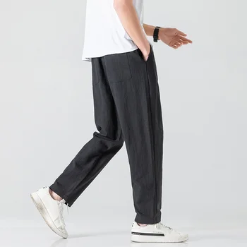 2023 Primăvară Pantaloni Harem Noi Bărbați Lenjerie de pat din Bumbac Vrac de sex Masculin Casual Culoare Solidă Pantaloni Stil Chinezesc Plus Dimensiune pantaloni de Trening - Imagine 2  