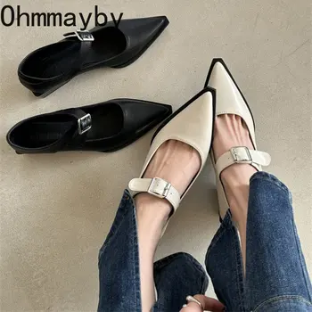 2023 Primăvară Pantofi Mary Jane Pompe De Femei Tocuri Joase Elegant Din Piele Subliniat Toe Încălțăminte Biroul De Partid Pantofi De Damă - Imagine 1  