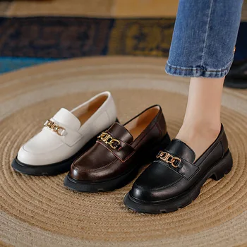 2023 stil Britanic rotund-deget de la picior mocasini, slip-on pantofi, horsebit, platforma de apartamente, mici pantofi de piele - Imagine 1  