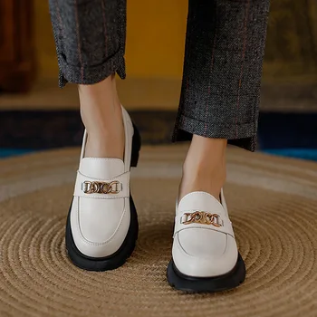 2023 stil Britanic rotund-deget de la picior mocasini, slip-on pantofi, horsebit, platforma de apartamente, mici pantofi de piele - Imagine 2  