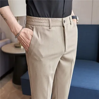 2023 Vară Talie Elastic Pantaloni Casual pentru Barbati Slim Fit de Afaceri Costum de Pantaloni de Matase de Gheață Respirabil Nunta Birou Sociale Pantaloni - Imagine 1  