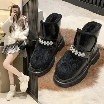 2024 Cizme de Iarna Blana Doamnelor Cizme de Zapada Reale piele de Oaie Lână Low-cut Blană Cald Pantofi pentru Femei de Iarnă Scurt de Moda Casual, Cizme Noi - Imagine 2  