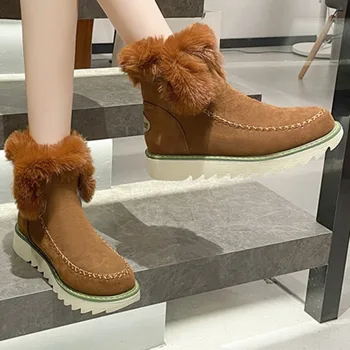2024 Noi de Iarna Femei Pluș Designer Cald și Confortabil Glezna Cizme de Zapada Imitație de piele de Căprioară în aer liber Pantofi Casual Cizme de Moda - Imagine 1  