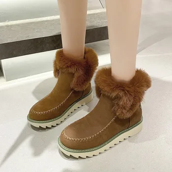 2024 Noi de Iarna Femei Pluș Designer Cald și Confortabil Glezna Cizme de Zapada Imitație de piele de Căprioară în aer liber Pantofi Casual Cizme de Moda - Imagine 2  