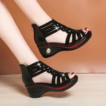 2024 Noua Moda Sandale Femei Pantofi De Vara Pentru Doamne Elegante Roma Gol Afară De Sandale De Sex Feminin Sandalias Negru Tocuri Pană - Imagine 1  