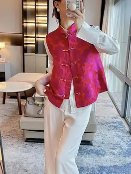2024 noul stil chinezesc femei de moda de zi cu zi vintage floral jacquard oriental vesta doamnă grațioasă tangsuits versatil vesta de blana - Imagine 2  