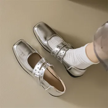 2024 Nouă Primăvară Split din Piele Femei Pantofi Deget de la picior Pătrat Femei Pompe de Pantofi Mary Jane pentru Femei Zapatos De Mujer Nit Doamnelor Pantofi - Imagine 1  