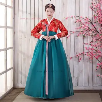 2024 oringinal rochie de seara hanbok vechi populară coreeană performanță etapă de dans costum tradițional floare de imprimare șifon dress - Imagine 1  