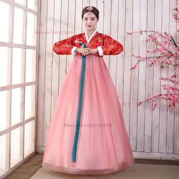 2024 oringinal rochie de seara hanbok vechi populară coreeană performanță etapă de dans costum tradițional floare de imprimare șifon dress - Imagine 2  