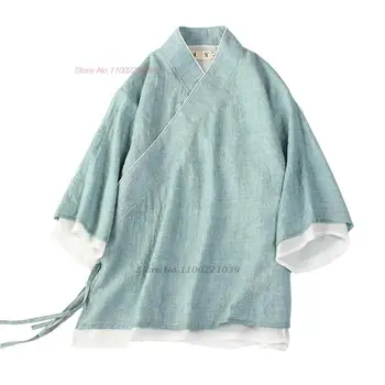 2024 tradițională chineză epocă hanfu topuri femeile elegante zen tricou retro lenjerie de pat din bumbac bluza vintage serviciu de ceai hanfu bluza - Imagine 1  