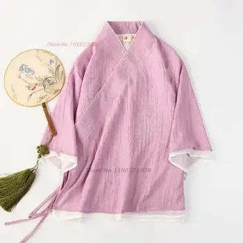 2024 tradițională chineză epocă hanfu topuri femeile elegante zen tricou retro lenjerie de pat din bumbac bluza vintage serviciu de ceai hanfu bluza - Imagine 2  