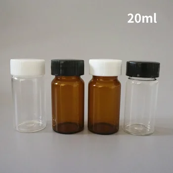 20buc/pachet 20ml (Clar/ Maro) de Sticlă de Etanșare Sticlă Reactiv Eșantion Flacoane din Plastic cu Capac Capac cu filet - Imagine 1  