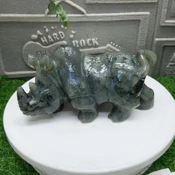 20cmNatural trage feldspat sculptate manual rinocer cuarț de cristal mineral specimen de vindecare acasă demagnetizare decorative piatră prețioasă - Imagine 1  